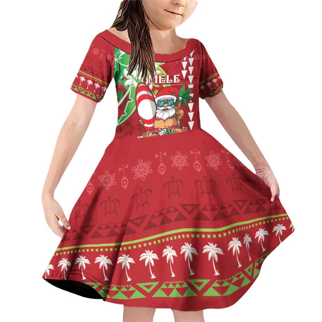 Personalised Hawaii Christmas Family Matching Off Shoulder Short Dress and Hawaiian Shirt Funny Santa Claus Surf Mele Kalikimaka LT05 Daughter's Dress Red - Polynesian Pride