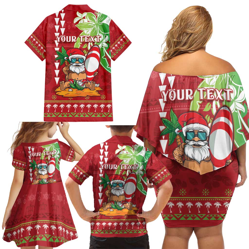 Personalised Hawaii Christmas Family Matching Off Shoulder Short Dress and Hawaiian Shirt Funny Santa Claus Surf Mele Kalikimaka LT05 - Polynesian Pride