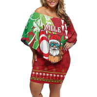 Personalised Hawaii Christmas Family Matching Off Shoulder Short Dress and Hawaiian Shirt Funny Santa Claus Surf Mele Kalikimaka LT05 Mom's Dress Red - Polynesian Pride