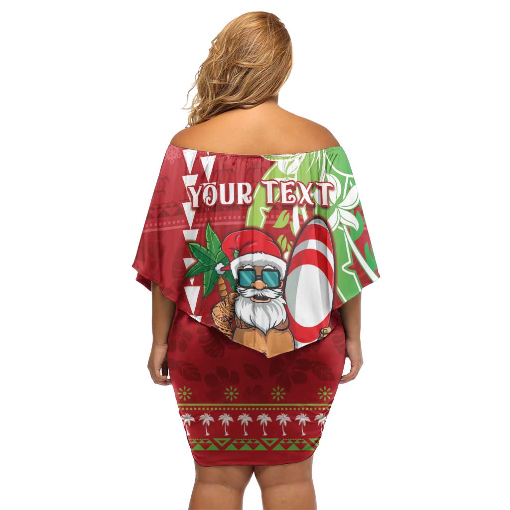 Personalised Hawaii Christmas Family Matching Off Shoulder Short Dress and Hawaiian Shirt Funny Santa Claus Surf Mele Kalikimaka LT05 - Polynesian Pride