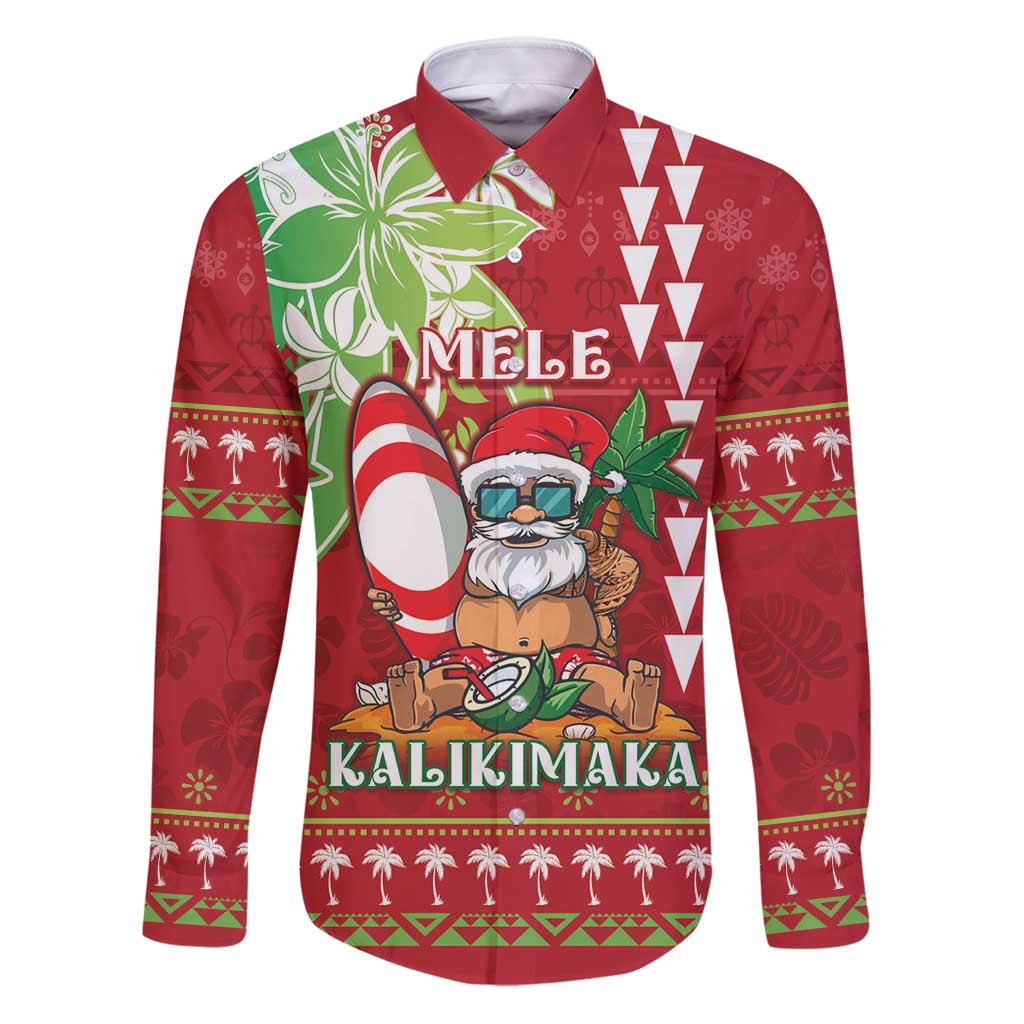 Personalised Hawaii Christmas Family Matching Puletasi and Hawaiian Shirt Funny Santa Claus Surf Mele Kalikimaka LT05 Dad's Shirt - Long Sleeve Red - Polynesian Pride