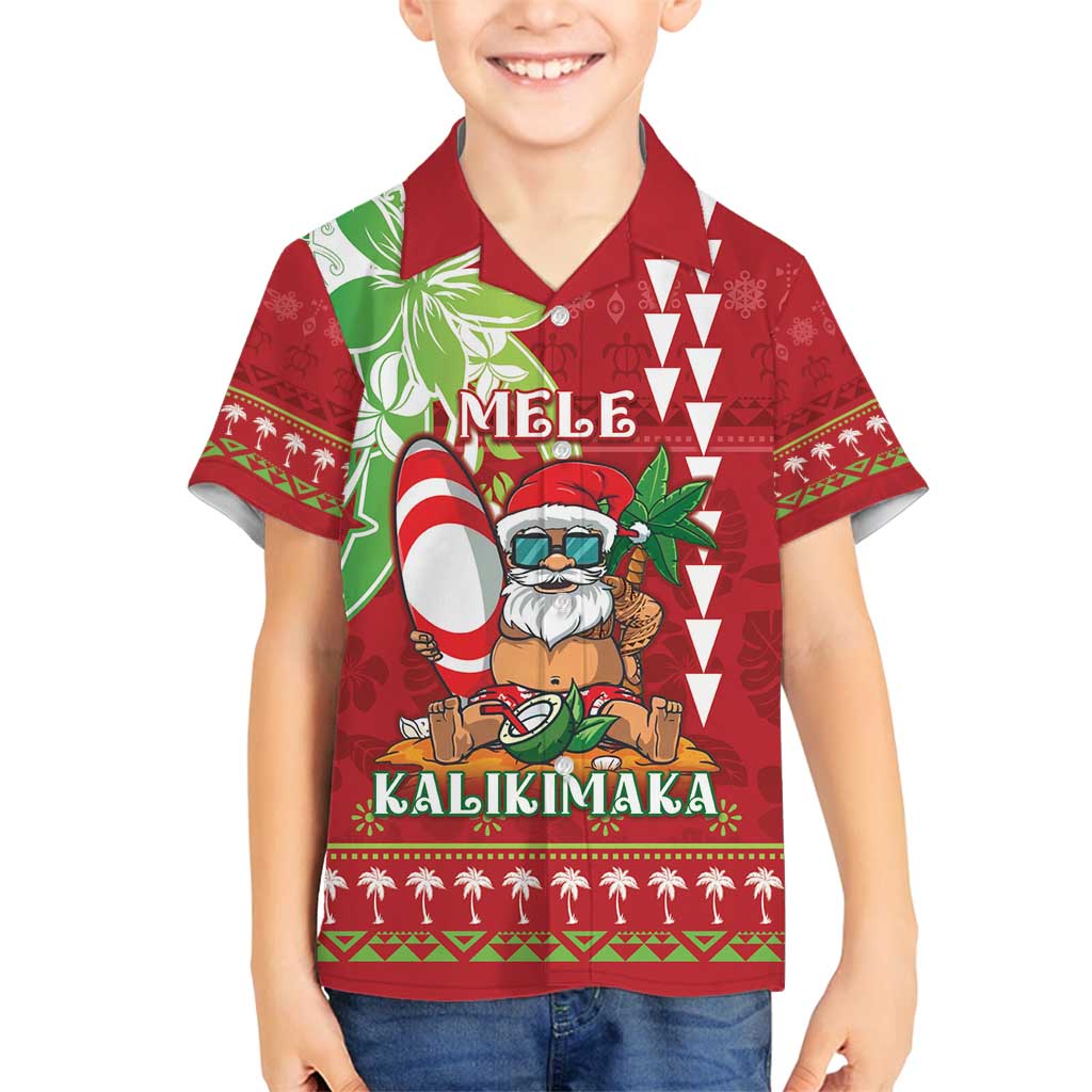 Personalised Hawaii Christmas Family Matching Puletasi and Hawaiian Shirt Funny Santa Claus Surf Mele Kalikimaka LT05 Son's Shirt Red - Polynesian Pride