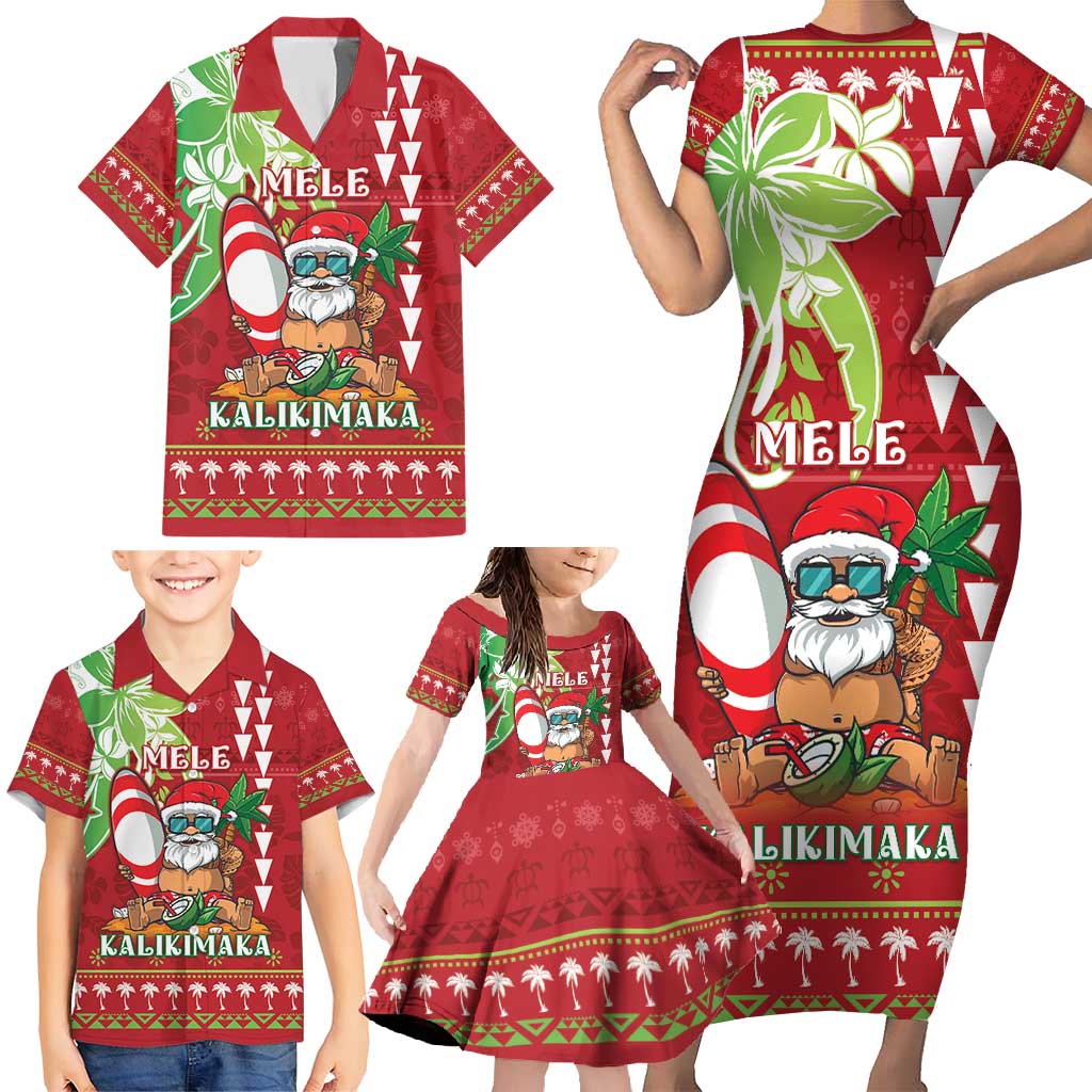 Personalised Hawaii Christmas Family Matching Short Sleeve Bodycon Dress and Hawaiian Shirt Funny Santa Claus Surf Mele Kalikimaka LT05 - Polynesian Pride
