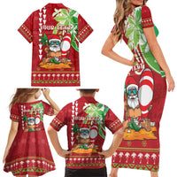 Personalised Hawaii Christmas Family Matching Short Sleeve Bodycon Dress and Hawaiian Shirt Funny Santa Claus Surf Mele Kalikimaka LT05 - Polynesian Pride