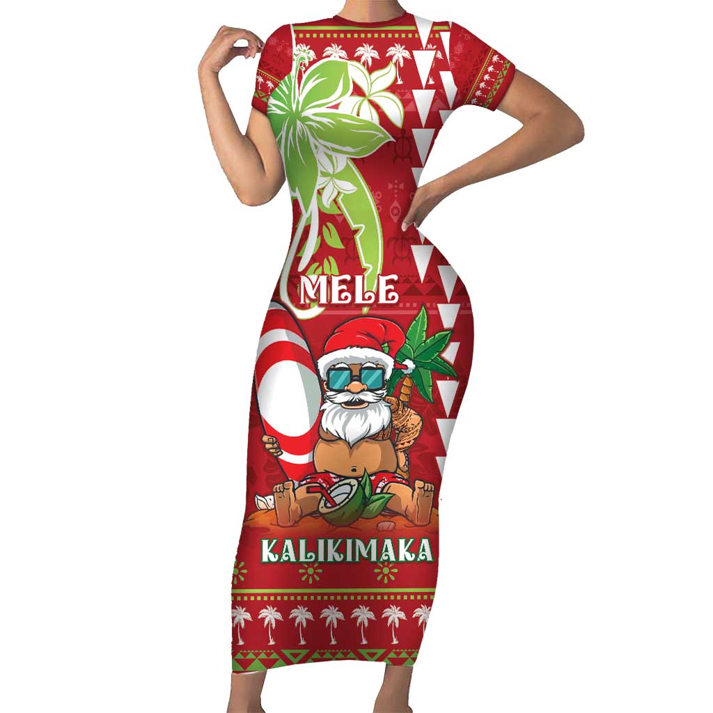 Personalised Hawaii Christmas Family Matching Short Sleeve Bodycon Dress and Hawaiian Shirt Funny Santa Claus Surf Mele Kalikimaka LT05 Mom's Dress Red - Polynesian Pride