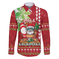 Personalised Hawaii Christmas Family Matching Tank Maxi Dress and Hawaiian Shirt Funny Santa Claus Surf Mele Kalikimaka LT05 Dad's Shirt - Long Sleeve Red - Polynesian Pride