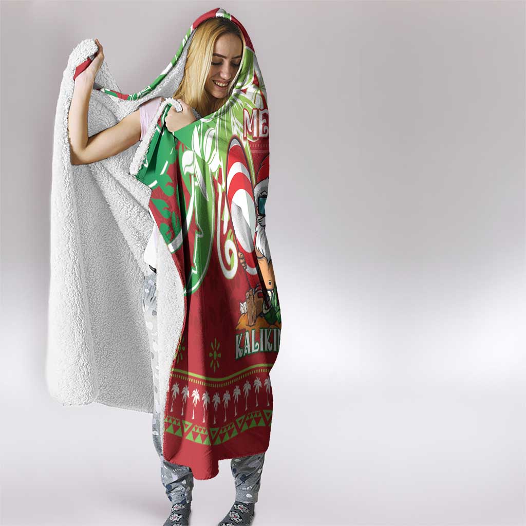 Hawaii Christmas Hooded Blanket Funny Santa Claus Surf Mele Kalikimaka