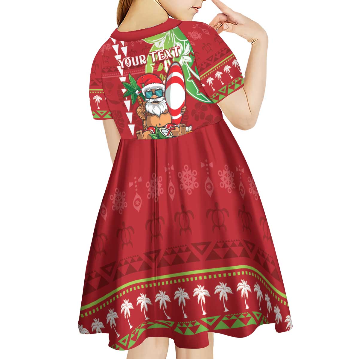Personalised Hawaii Christmas Kid Short Sleeve Dress Funny Santa Claus Surf Mele Kalikimaka