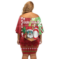 Personalised Hawaii Christmas Off Shoulder Short Dress Funny Santa Claus Surf Mele Kalikimaka