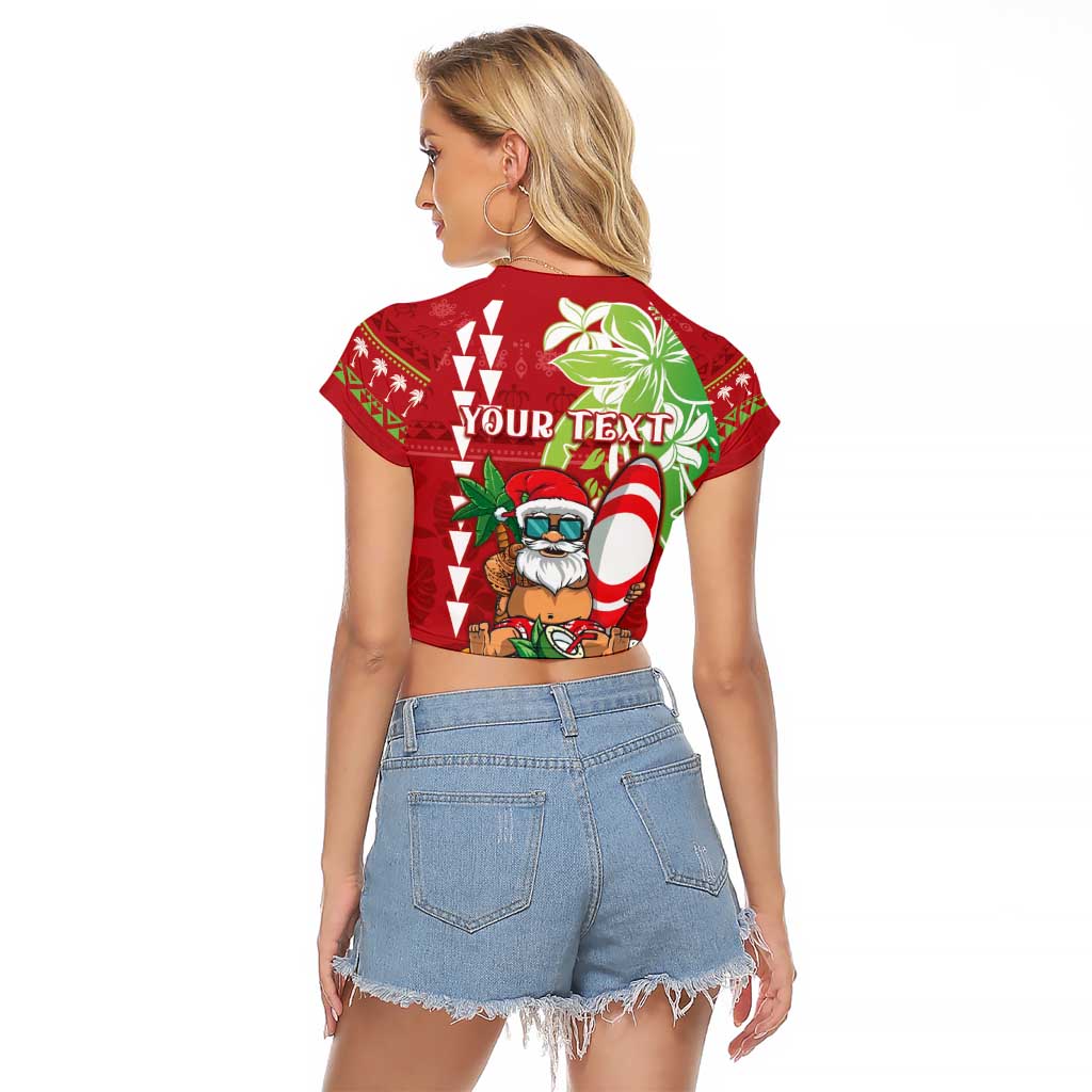 Personalised Hawaii Christmas Raglan Cropped T Shirt Funny Santa Claus Surf Mele Kalikimaka