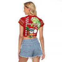 Personalised Hawaii Christmas Raglan Cropped T Shirt Funny Santa Claus Surf Mele Kalikimaka