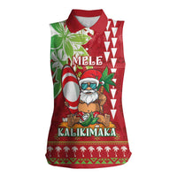 Personalised Hawaii Christmas Women Sleeveless Polo Shirt Funny Santa Claus Surf Mele Kalikimaka LT05 Female Red - Polynesian Pride