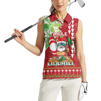 Personalised Hawaii Christmas Women Sleeveless Polo Shirt Funny Santa Claus Surf Mele Kalikimaka LT05 - Polynesian Pride