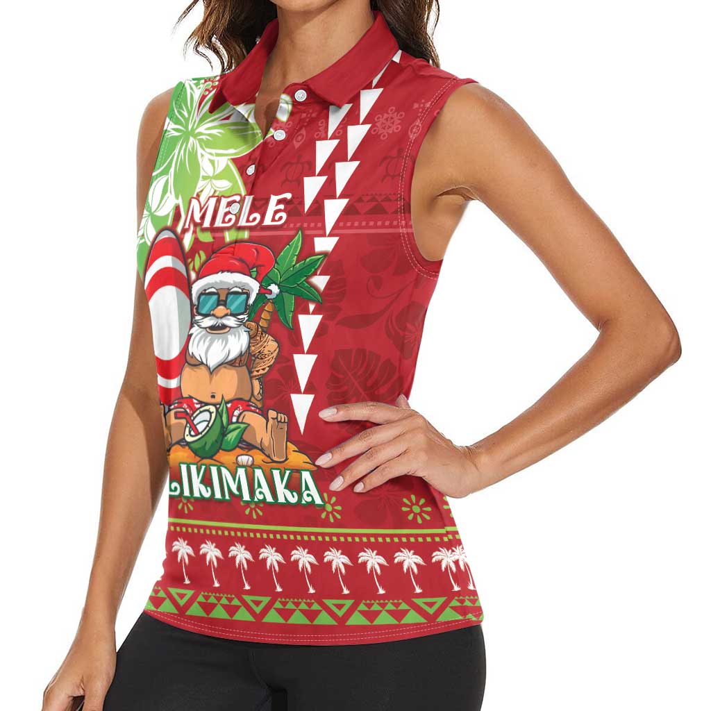 Personalised Hawaii Christmas Women Sleeveless Polo Shirt Funny Santa Claus Surf Mele Kalikimaka LT05 - Polynesian Pride