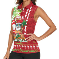 Personalised Hawaii Christmas Women Sleeveless Polo Shirt Funny Santa Claus Surf Mele Kalikimaka LT05 - Polynesian Pride