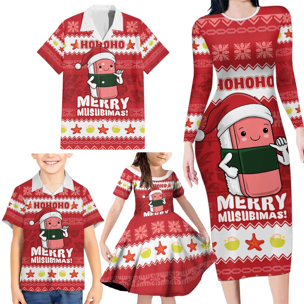 Hawaii Funny Christmas Family Matching Long Sleeve Bodycon Dress and Hawaiian Shirt Spam Musubi Santa LT05 - Polynesian Pride