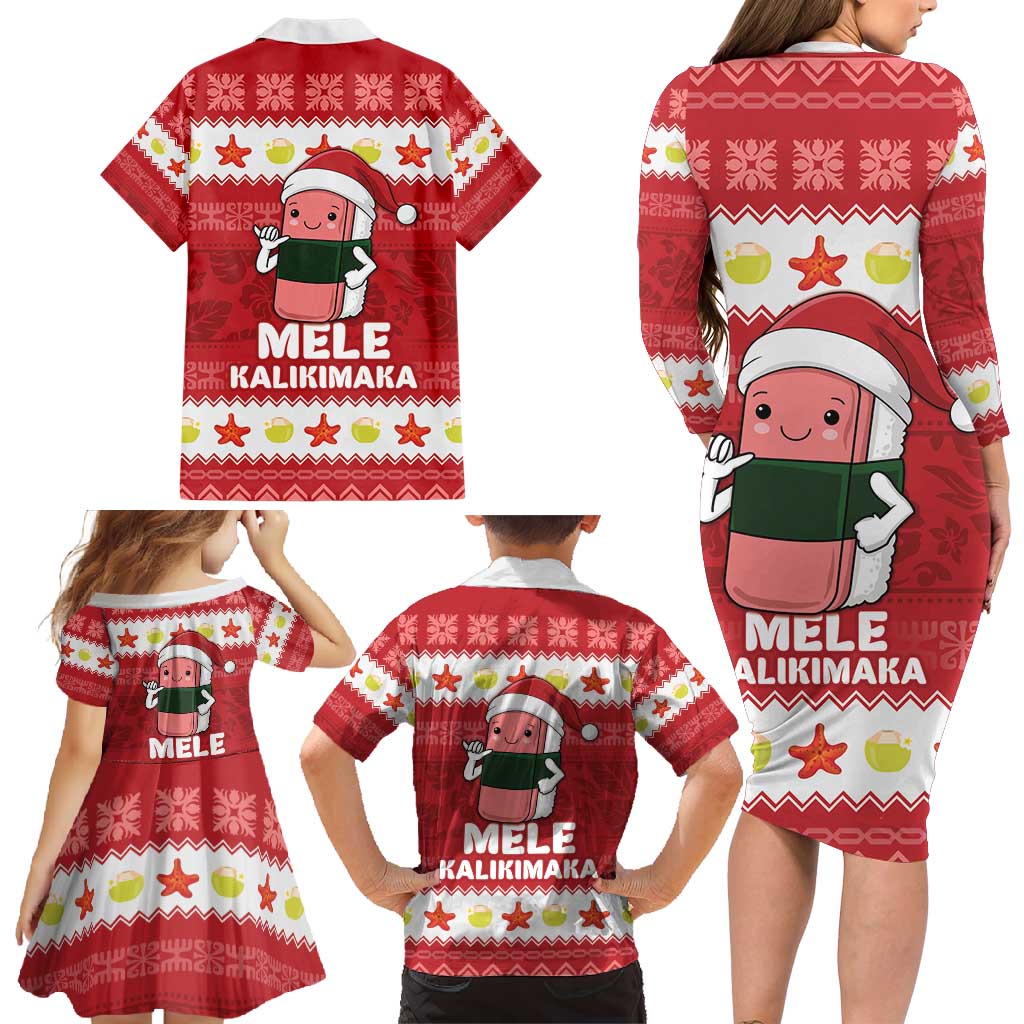 Hawaii Funny Christmas Family Matching Long Sleeve Bodycon Dress and Hawaiian Shirt Spam Musubi Santa LT05 - Polynesian Pride