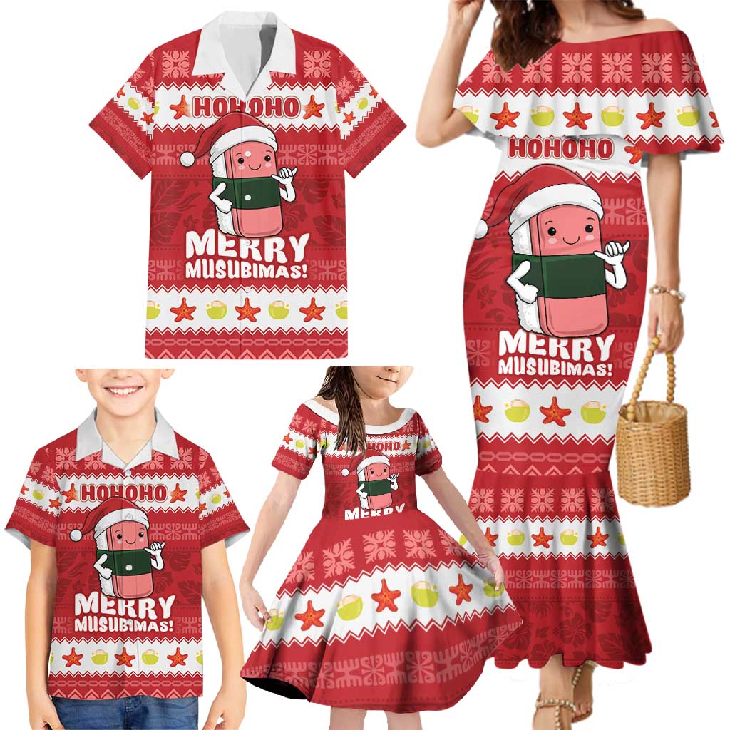 Hawaii Funny Christmas Family Matching Mermaid Dress and Hawaiian Shirt Spam Musubi Santa LT05 - Polynesian Pride