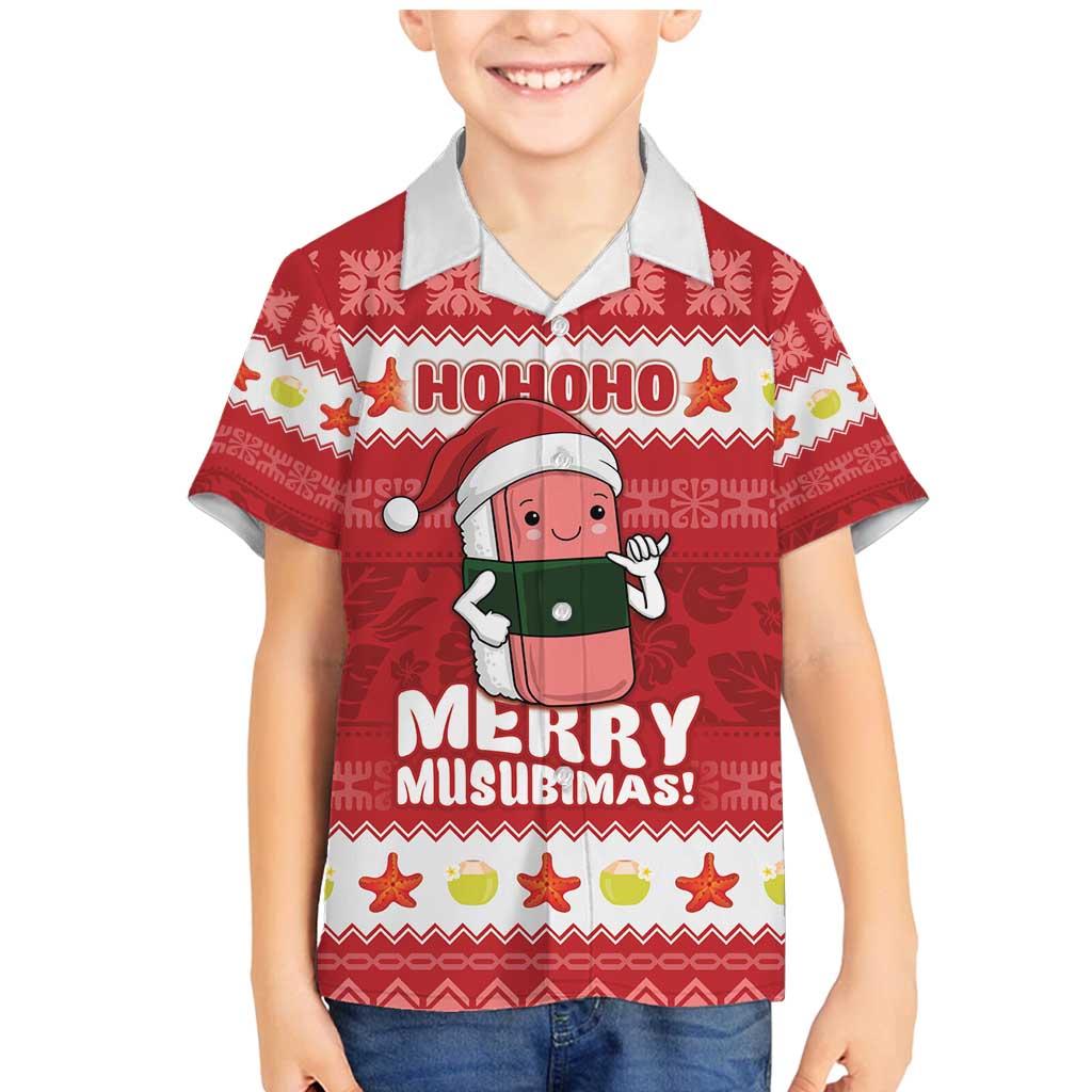 Hawaii Funny Christmas Family Matching Mermaid Dress and Hawaiian Shirt Spam Musubi Santa LT05 Son's Shirt Red - Polynesian Pride