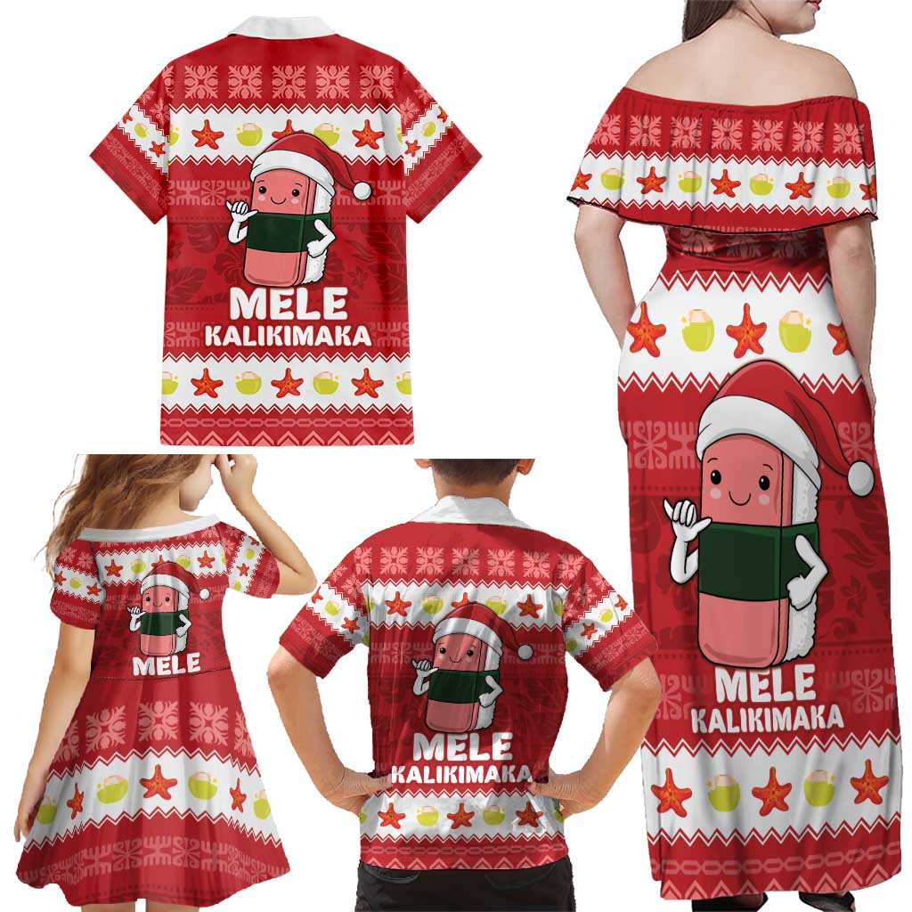 Hawaii Funny Christmas Family Matching Off Shoulder Maxi Dress and Hawaiian Shirt Spam Musubi Santa LT05 - Polynesian Pride