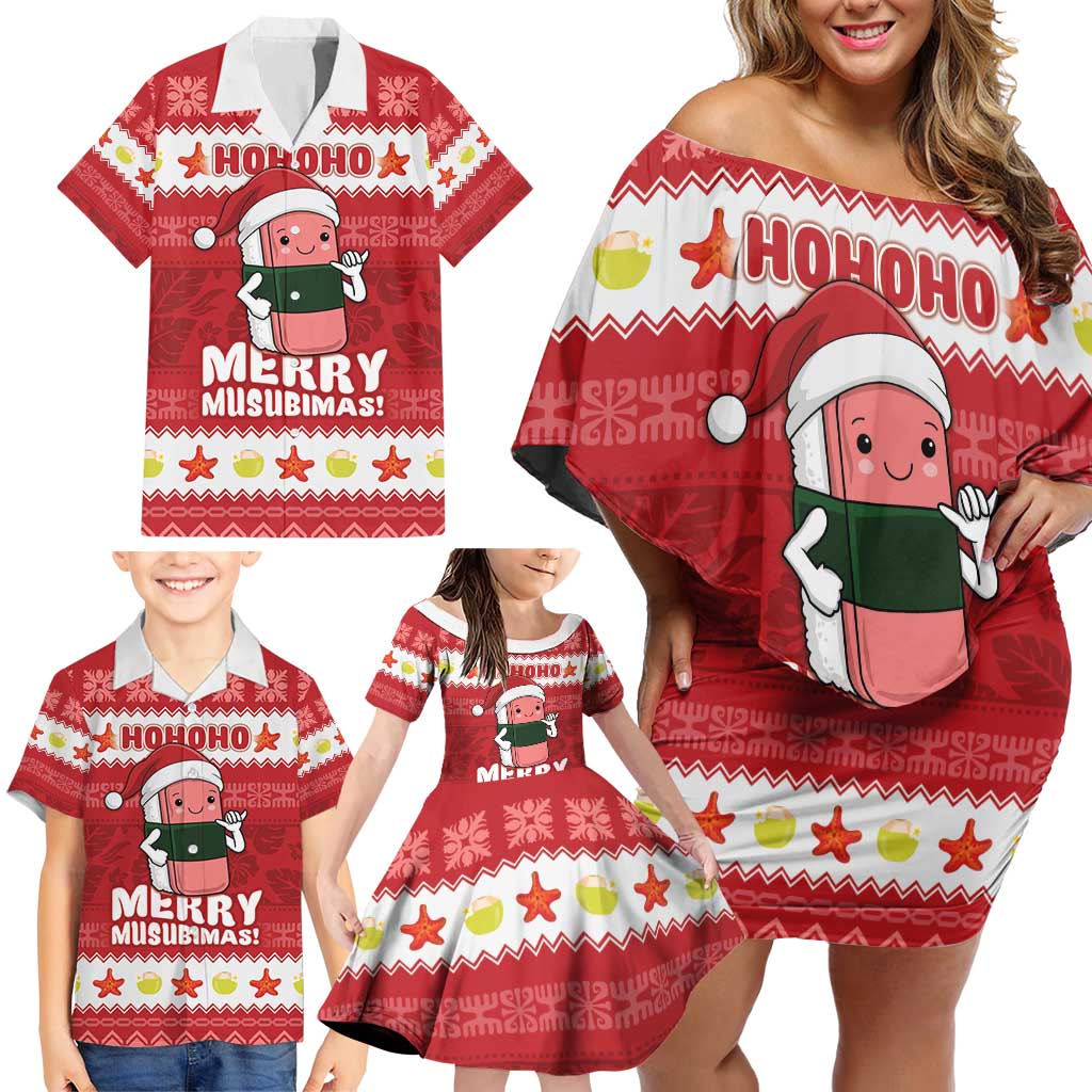 Hawaii Funny Christmas Family Matching Off Shoulder Short Dress and Hawaiian Shirt Spam Musubi Santa LT05 - Polynesian Pride
