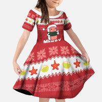 Hawaii Funny Christmas Family Matching Short Sleeve Bodycon Dress and Hawaiian Shirt Spam Musubi Santa LT05 Daughter's Dress Red - Polynesian Pride