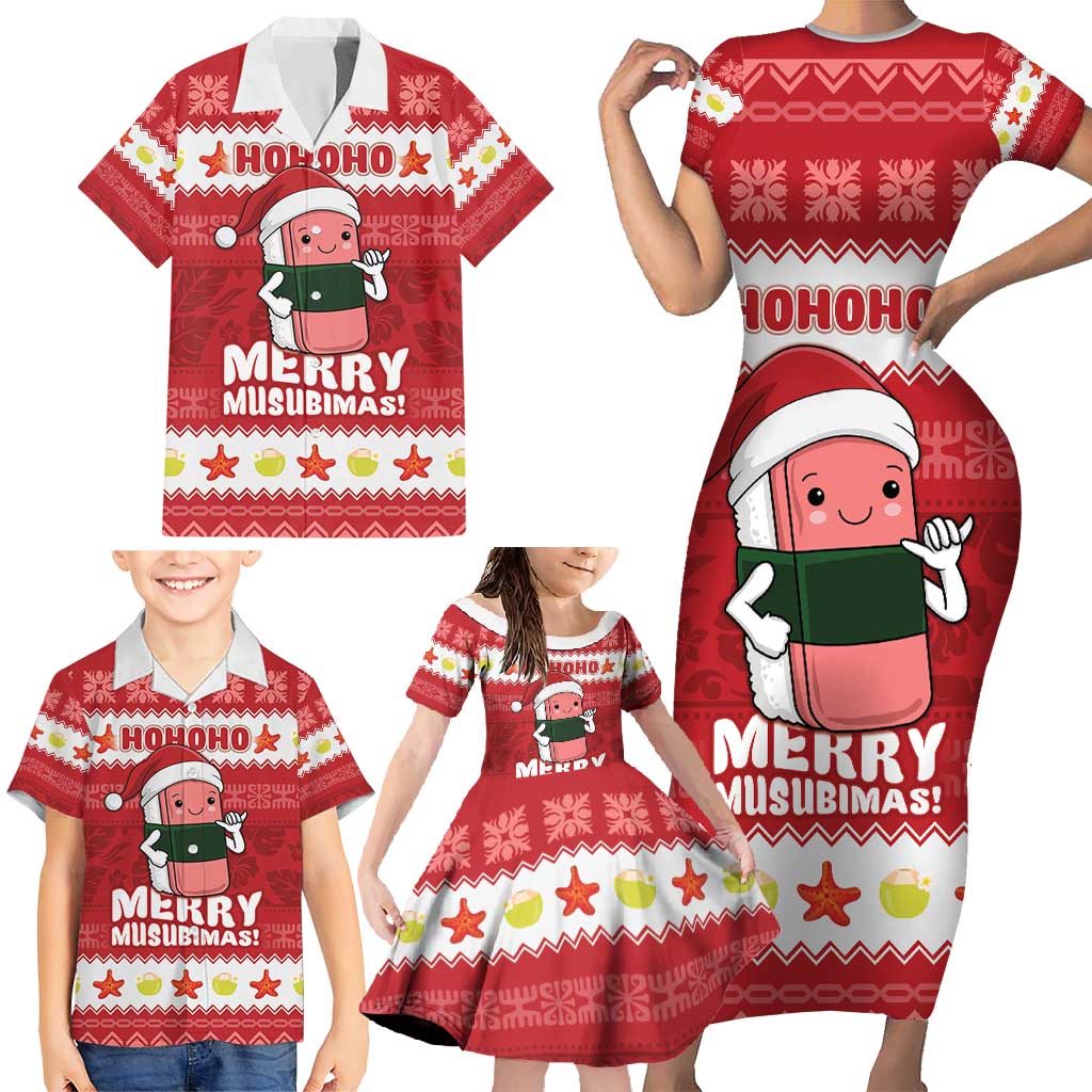 Hawaii Funny Christmas Family Matching Short Sleeve Bodycon Dress and Hawaiian Shirt Spam Musubi Santa LT05 - Polynesian Pride