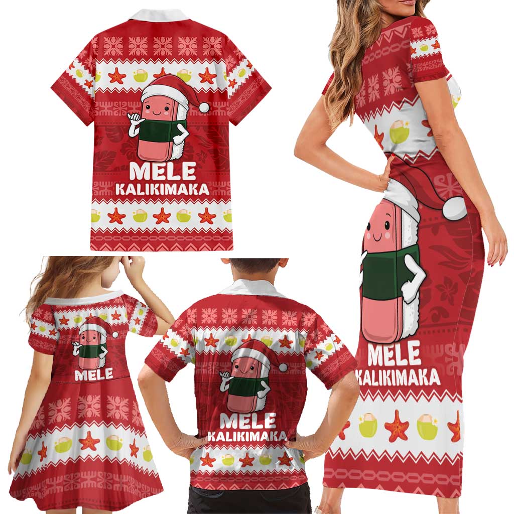 Hawaii Funny Christmas Family Matching Short Sleeve Bodycon Dress and Hawaiian Shirt Spam Musubi Santa LT05 - Polynesian Pride