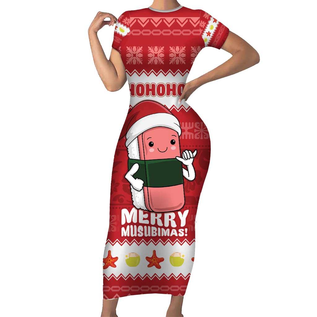 Hawaii Funny Christmas Family Matching Short Sleeve Bodycon Dress and Hawaiian Shirt Spam Musubi Santa LT05 Mom's Dress Red - Polynesian Pride