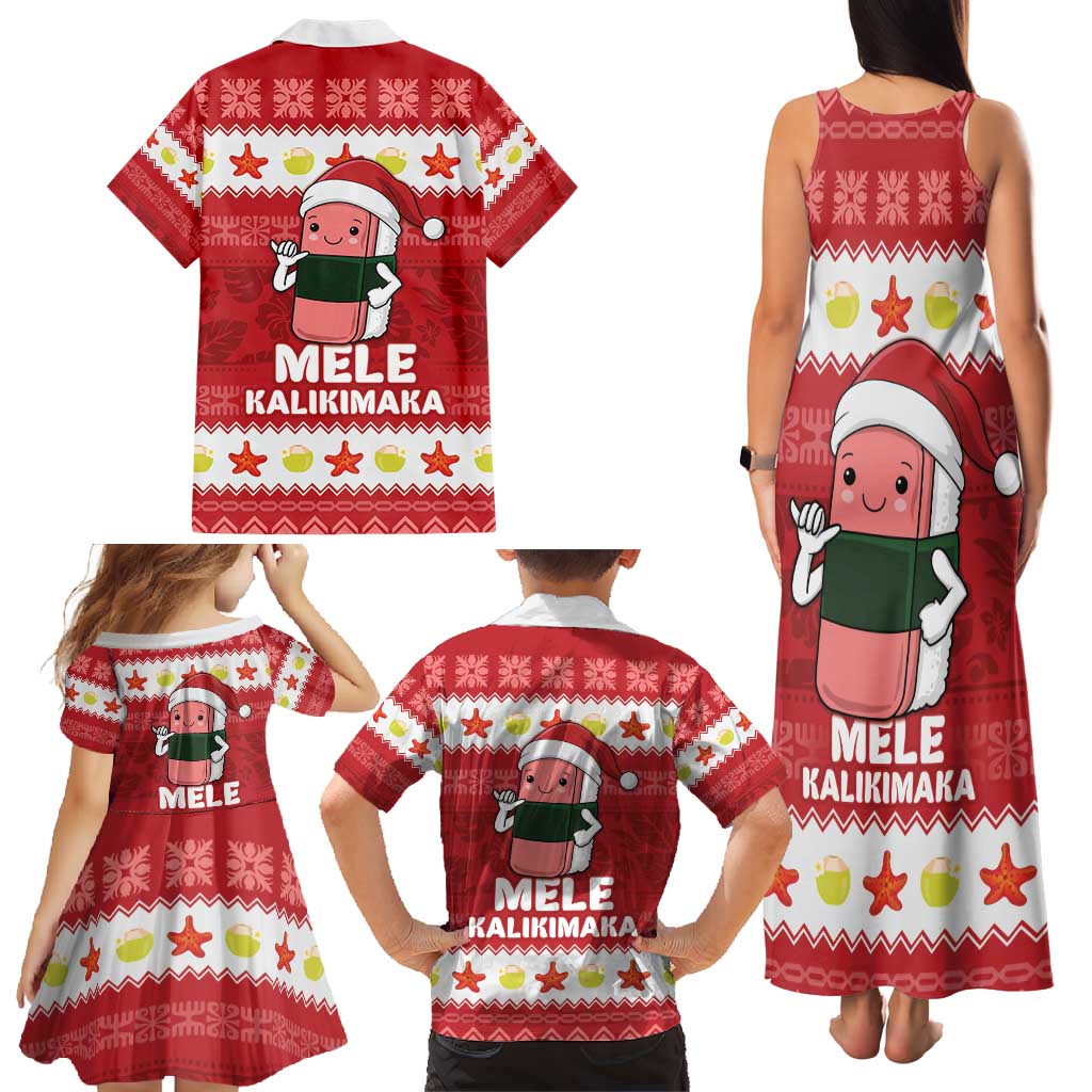 Hawaii Funny Christmas Family Matching Tank Maxi Dress and Hawaiian Shirt Spam Musubi Santa LT05 - Polynesian Pride