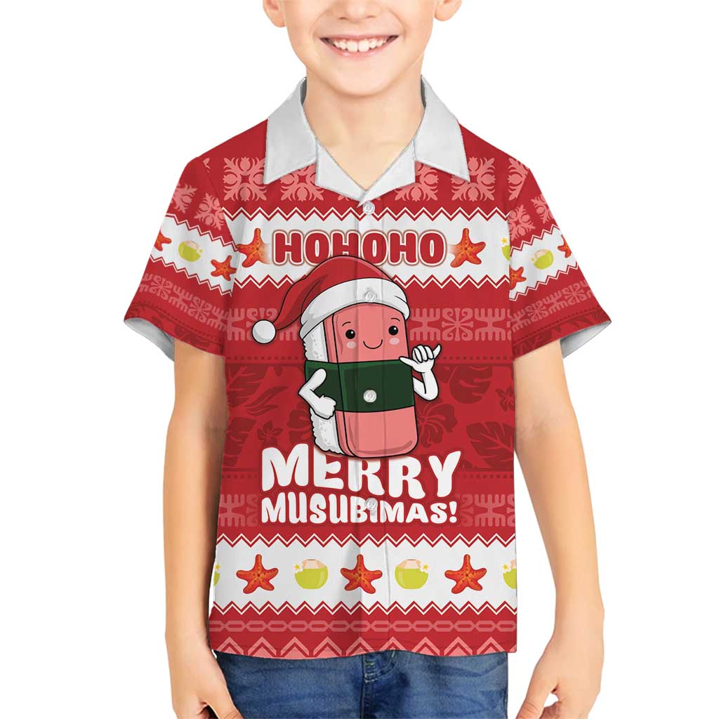 Hawaii Funny Christmas Family Matching Tank Maxi Dress and Hawaiian Shirt Spam Musubi Santa LT05 Son's Shirt Red - Polynesian Pride
