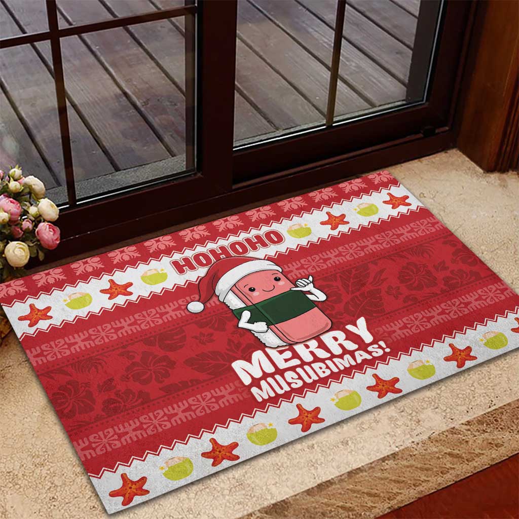 Hawaii Funny Christmas Rubber Doormat Spam Musubi Santa