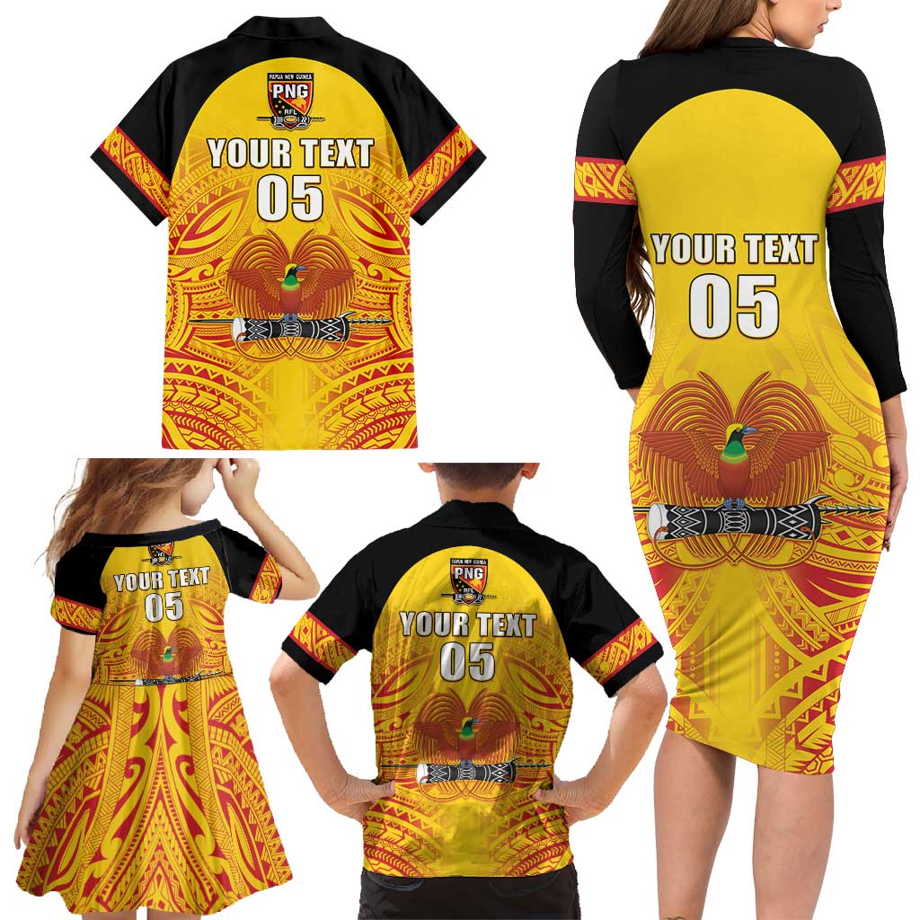 Papua New Guinea Rugby Custom Family Matching Long Sleeve Bodycon Dress and Hawaiian Shirt Kumul Pride Go Champions LT05 - Polynesian Pride