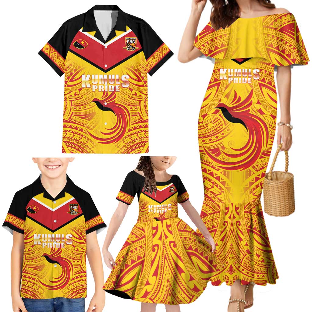 Papua New Guinea Rugby Custom Family Matching Mermaid Dress and Hawaiian Shirt Kumul Pride Go Champions LT05 - Polynesian Pride