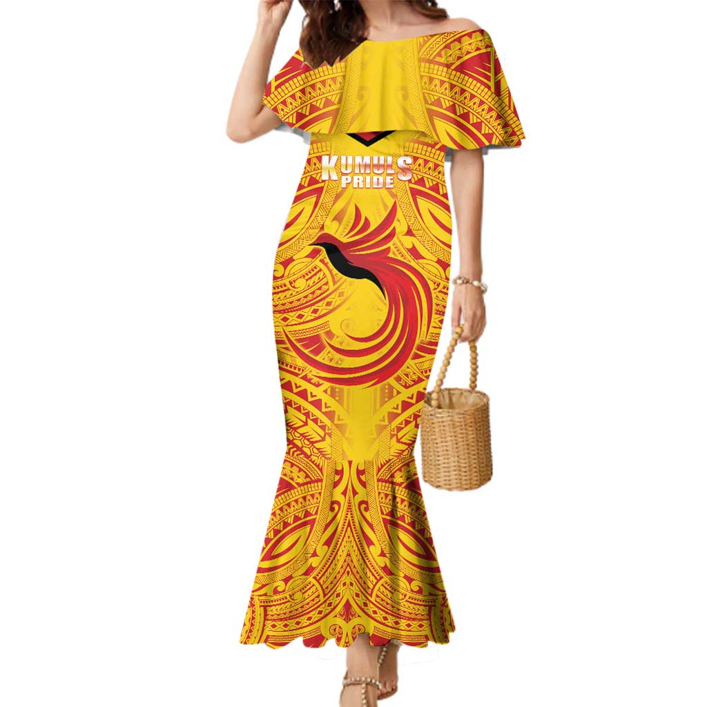 Papua New Guinea Rugby Custom Family Matching Mermaid Dress and Hawaiian Shirt Kumul Pride Go Champions LT05 Mom's Dress Yellow - Polynesian Pride