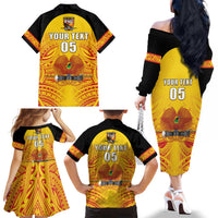 Papua New Guinea Rugby Custom Family Matching Off The Shoulder Long Sleeve Dress and Hawaiian Shirt Kumul Pride Go Champions LT05 - Polynesian Pride