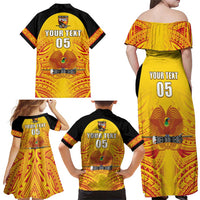 Papua New Guinea Rugby Custom Family Matching Off Shoulder Maxi Dress and Hawaiian Shirt Kumul Pride Go Champions LT05 - Polynesian Pride