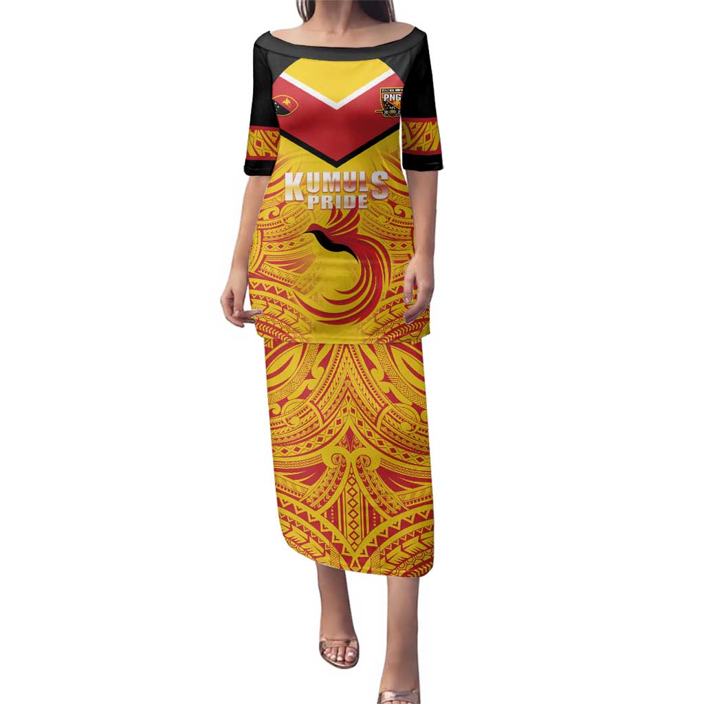 Papua New Guinea Rugby Custom Family Matching Puletasi and Hawaiian Shirt Kumul Pride Go Champions LT05 Mom's Dress Yellow - Polynesian Pride