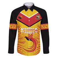 Papua New Guinea Rugby Custom Family Matching Short Sleeve Bodycon Dress and Hawaiian Shirt Kumul Pride Go Champions LT05 Dad's Shirt - Long Sleeve Yellow - Polynesian Pride
