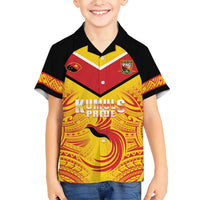 Papua New Guinea Rugby Custom Family Matching Short Sleeve Bodycon Dress and Hawaiian Shirt Kumul Pride Go Champions LT05 Son's Shirt Yellow - Polynesian Pride