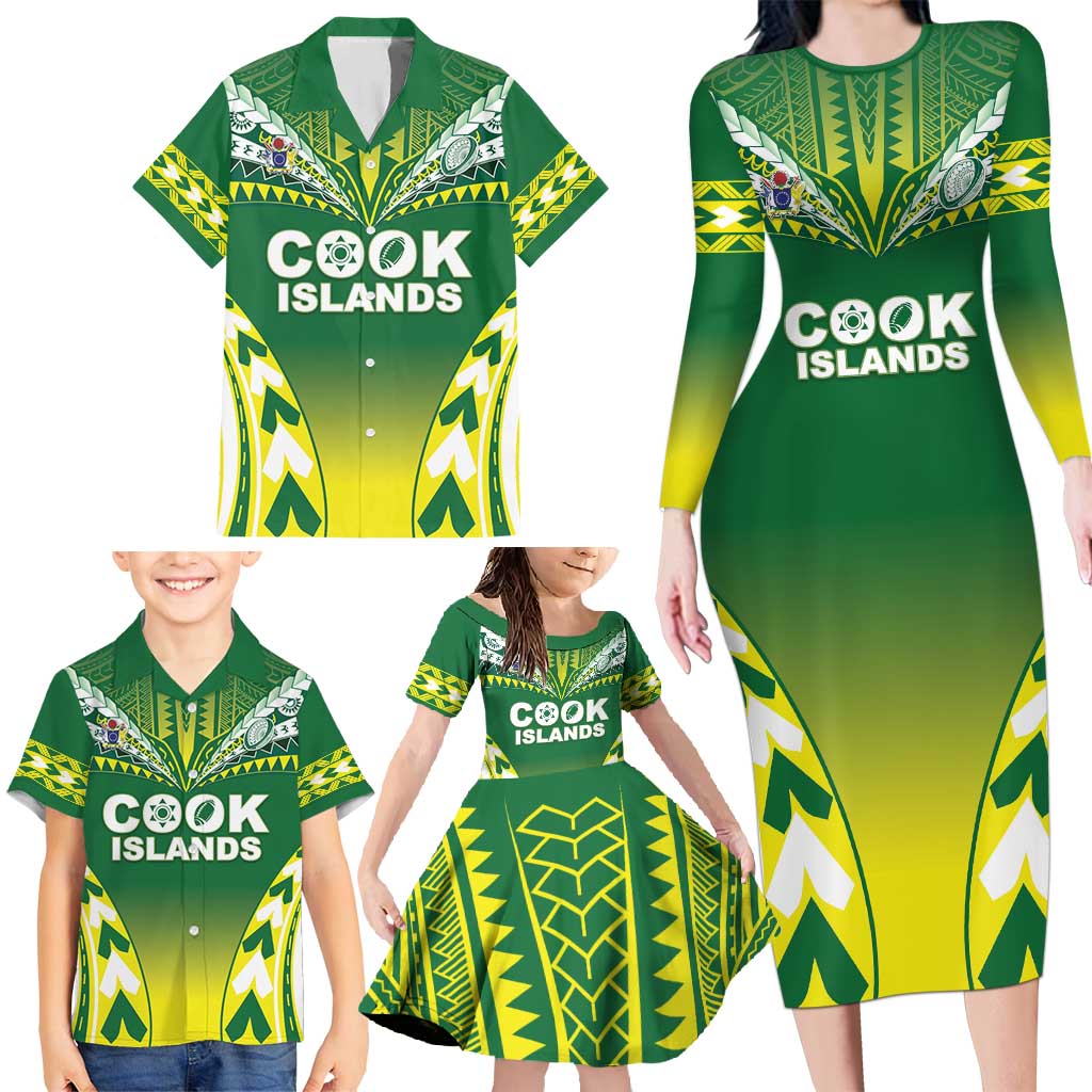 Cook Islands Rugby Custom Family Matching Long Sleeve Bodycon Dress and Hawaiian Shirt The Kukis Go Champions LT05 - Polynesian Pride
