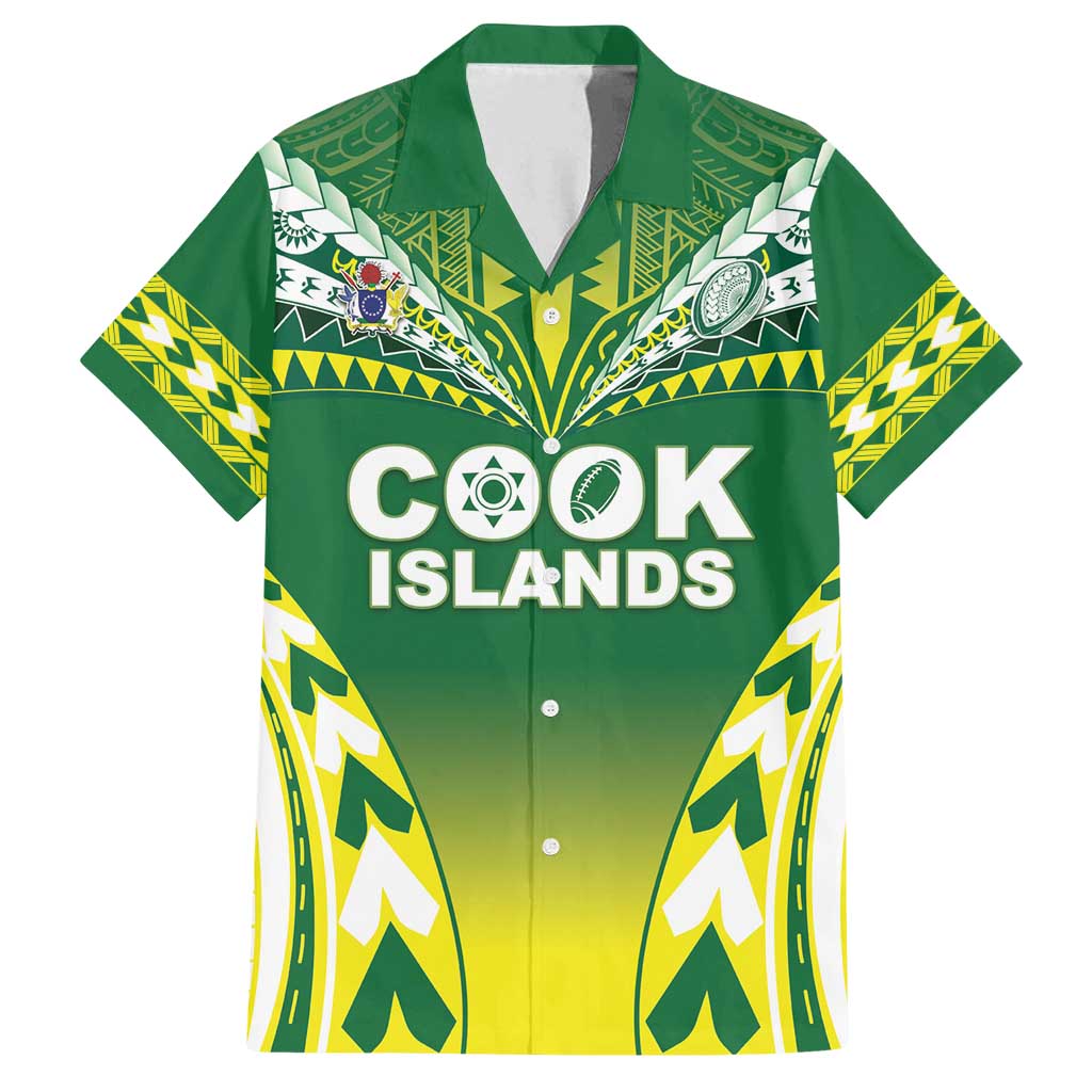 Cook Islands Rugby Custom Family Matching Long Sleeve Bodycon Dress and Hawaiian Shirt The Kukis Go Champions LT05 Dad's Shirt - Short Sleeve Green - Polynesian Pride