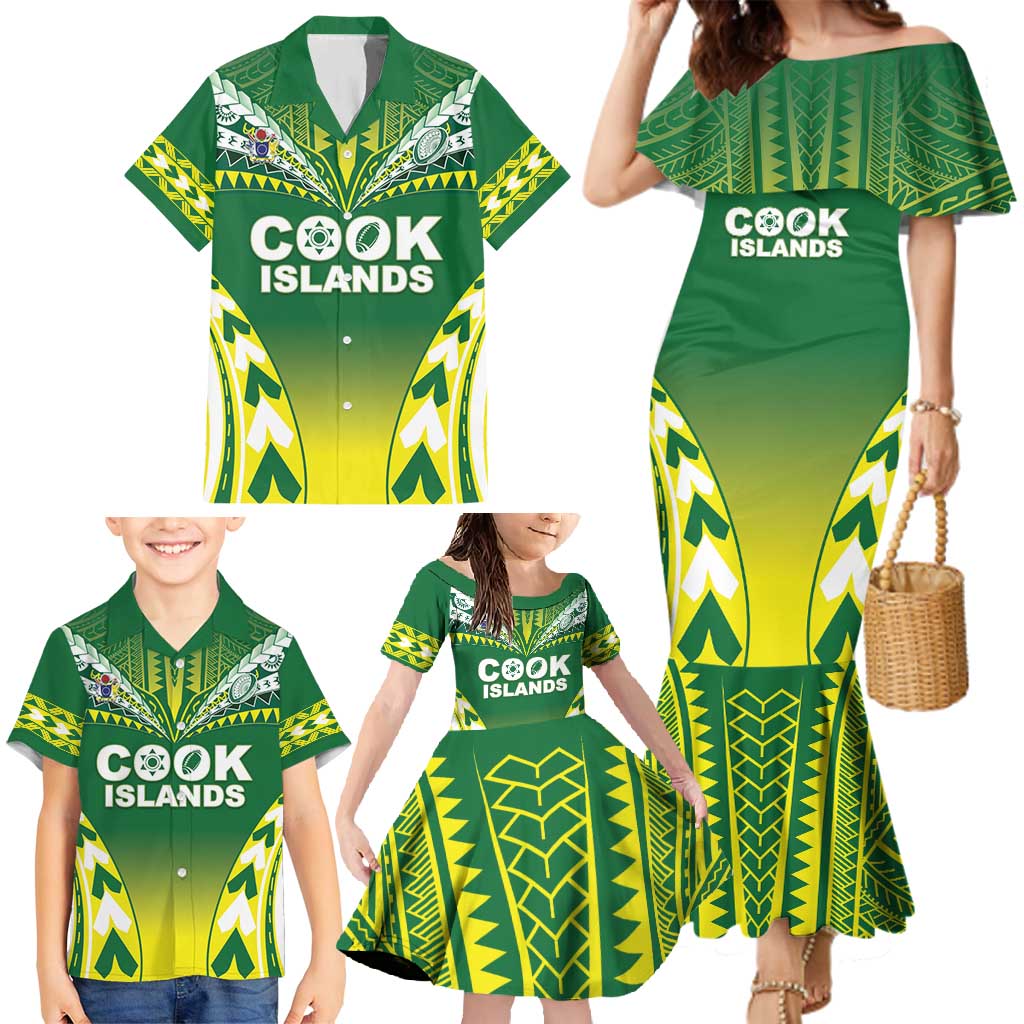 Cook Islands Rugby Custom Family Matching Mermaid Dress and Hawaiian Shirt The Kukis Go Champions LT05 - Polynesian Pride