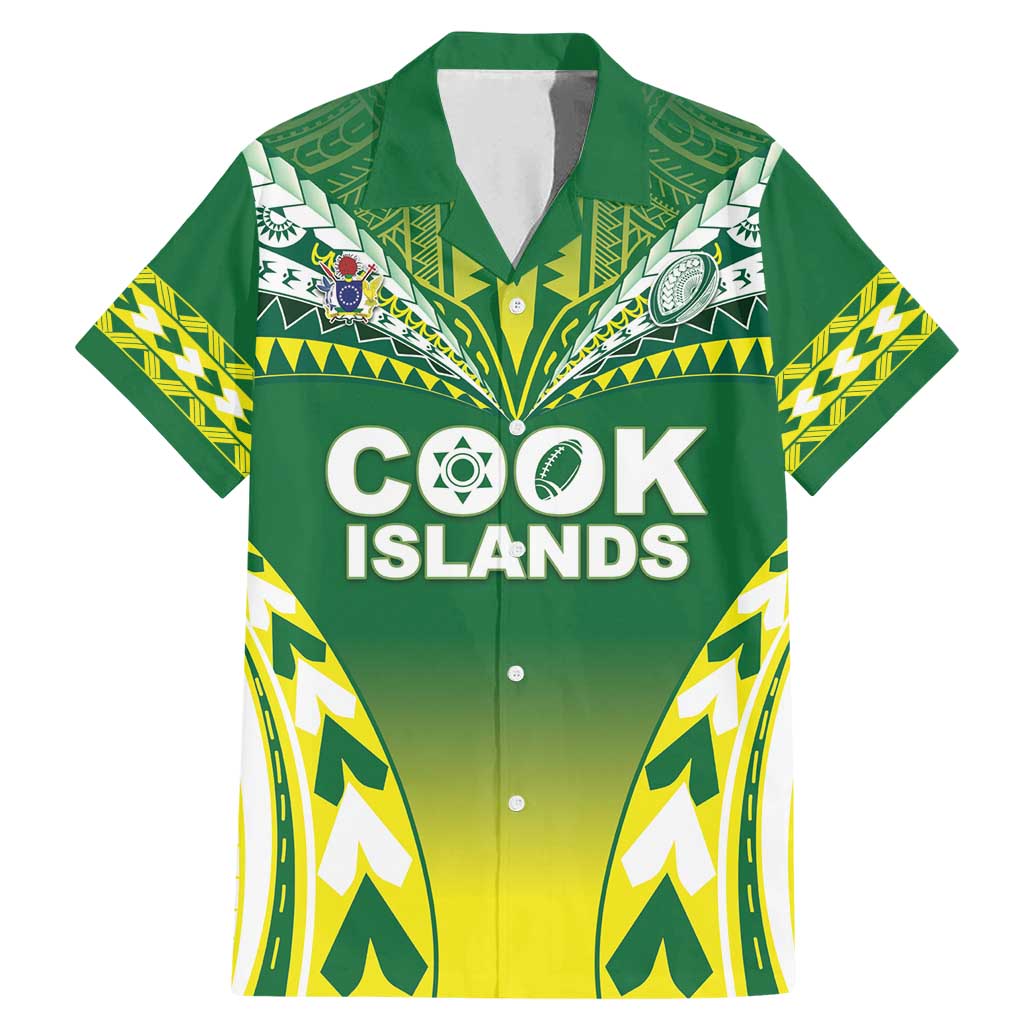 Cook Islands Rugby Custom Family Matching Mermaid Dress and Hawaiian Shirt The Kukis Go Champions LT05 Dad's Shirt - Short Sleeve Green - Polynesian Pride