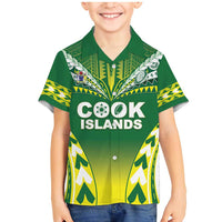 Cook Islands Rugby Custom Family Matching Mermaid Dress and Hawaiian Shirt The Kukis Go Champions LT05 Son's Shirt Green - Polynesian Pride