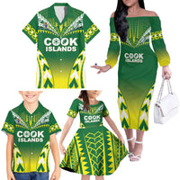 Cook Islands Rugby Custom Family Matching Off The Shoulder Long Sleeve Dress and Hawaiian Shirt The Kukis Go Champions LT05 - Polynesian Pride