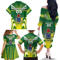 Cook Islands Rugby Custom Family Matching Off The Shoulder Long Sleeve Dress and Hawaiian Shirt The Kukis Go Champions LT05 - Polynesian Pride