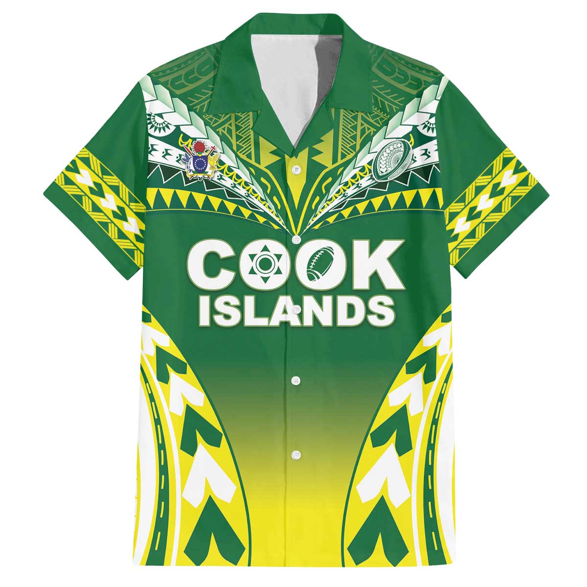 Cook Islands Rugby Custom Family Matching Off The Shoulder Long Sleeve Dress and Hawaiian Shirt The Kukis Go Champions LT05 Dad's Shirt - Short Sleeve Green - Polynesian Pride