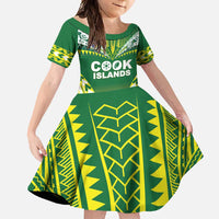 Cook Islands Rugby Custom Family Matching Off Shoulder Maxi Dress and Hawaiian Shirt The Kukis Go Champions LT05 Daughter's Dress Green - Polynesian Pride
