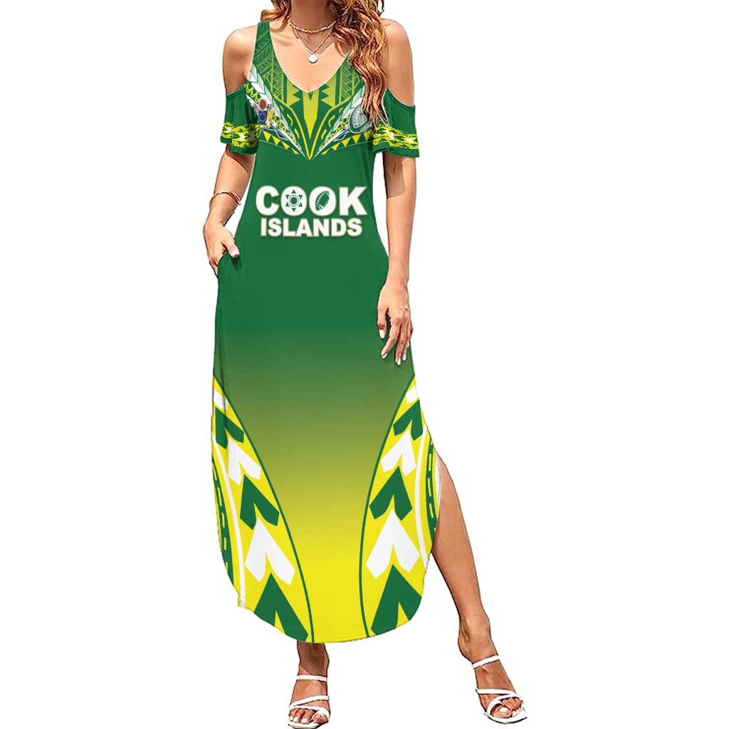 Cook Islands Rugby Custom Family Matching Summer Maxi Dress and Hawaiian Shirt The Kukis Go Champions LT05 Mom's Dress Green - Polynesian Pride